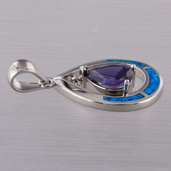 925 Sterling Silver Blue Opal Teardrop Mystic Topaz Necklace - Picture 6 of 10